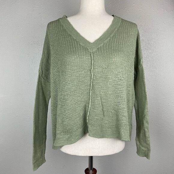 Aerie Green Oversized V-Neck Sweater Size XS EUC - Picture 1 of 6